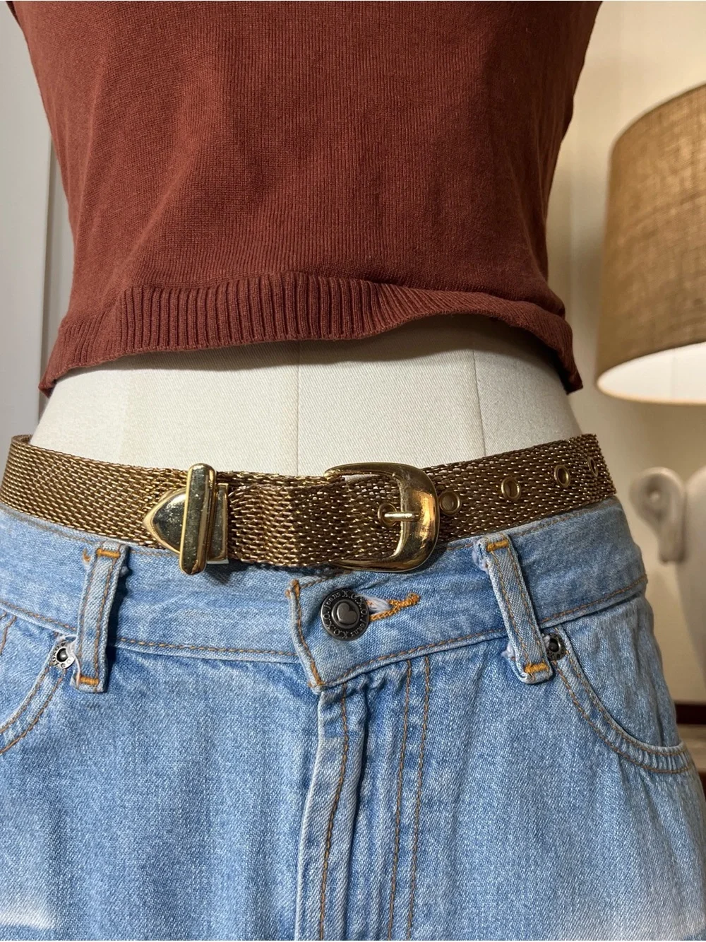 Vintage Gold Mesh Waist Belt with Buckle